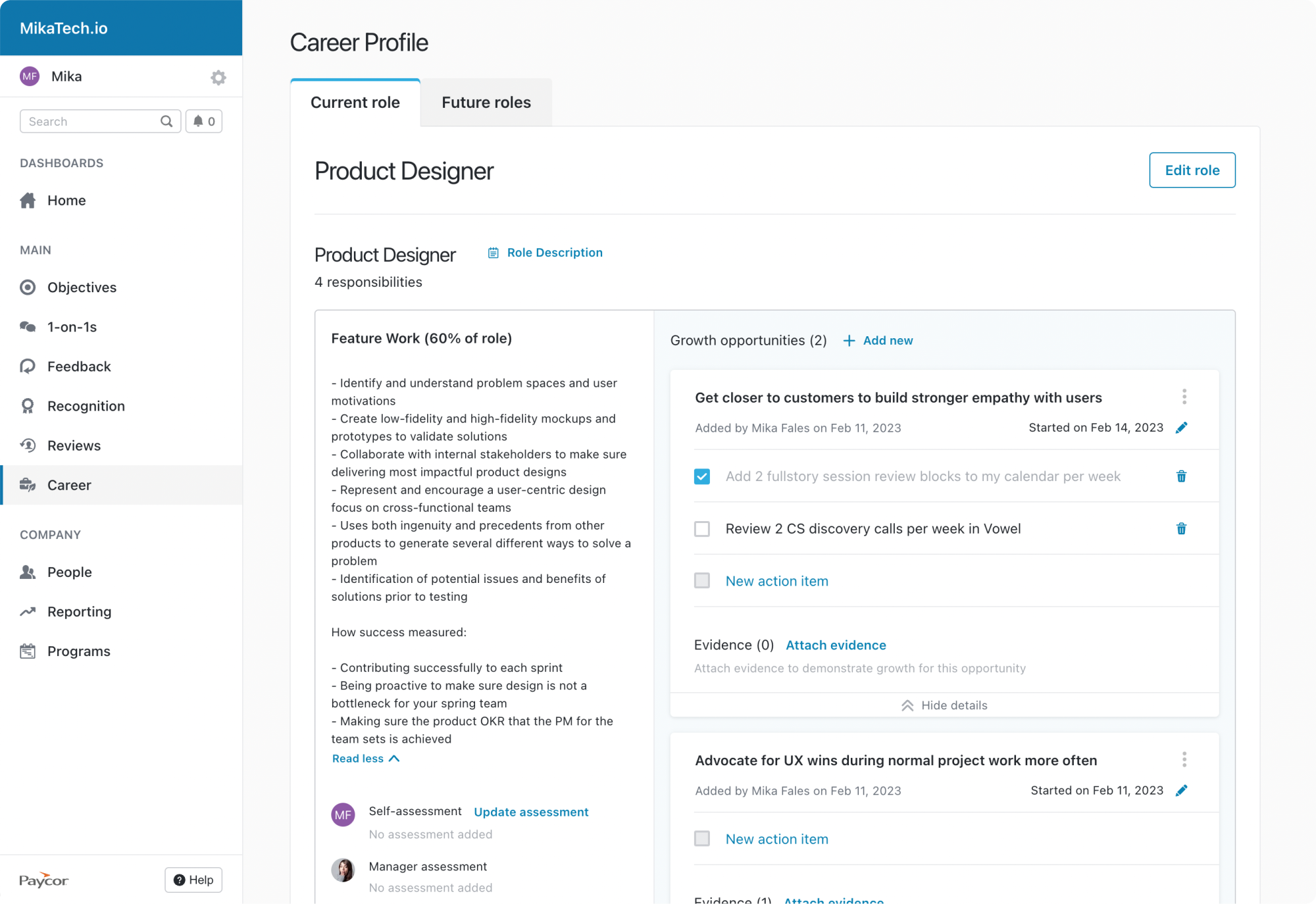 A user's Career Profile